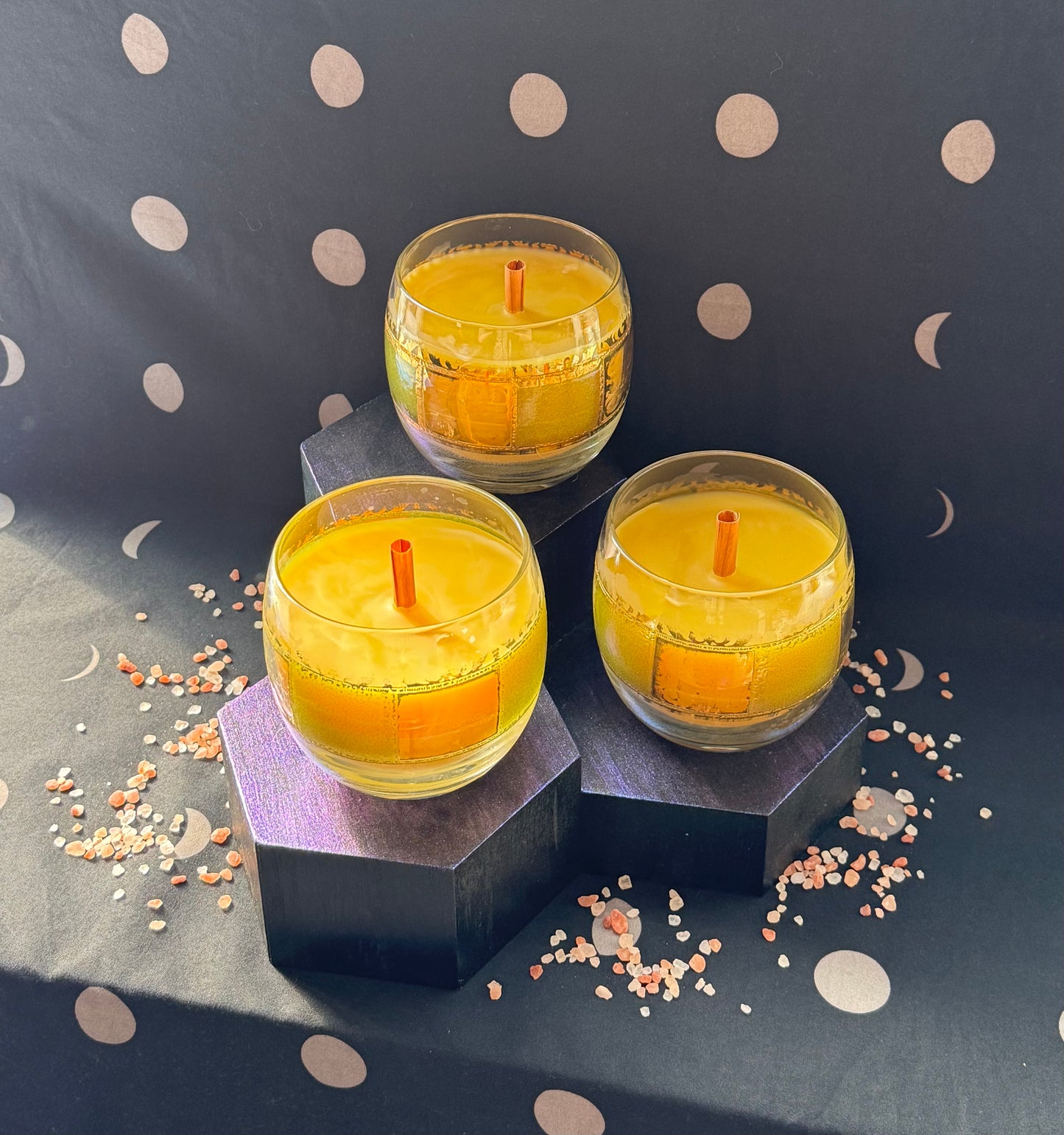 Vintage Low Ball Trio of Candles