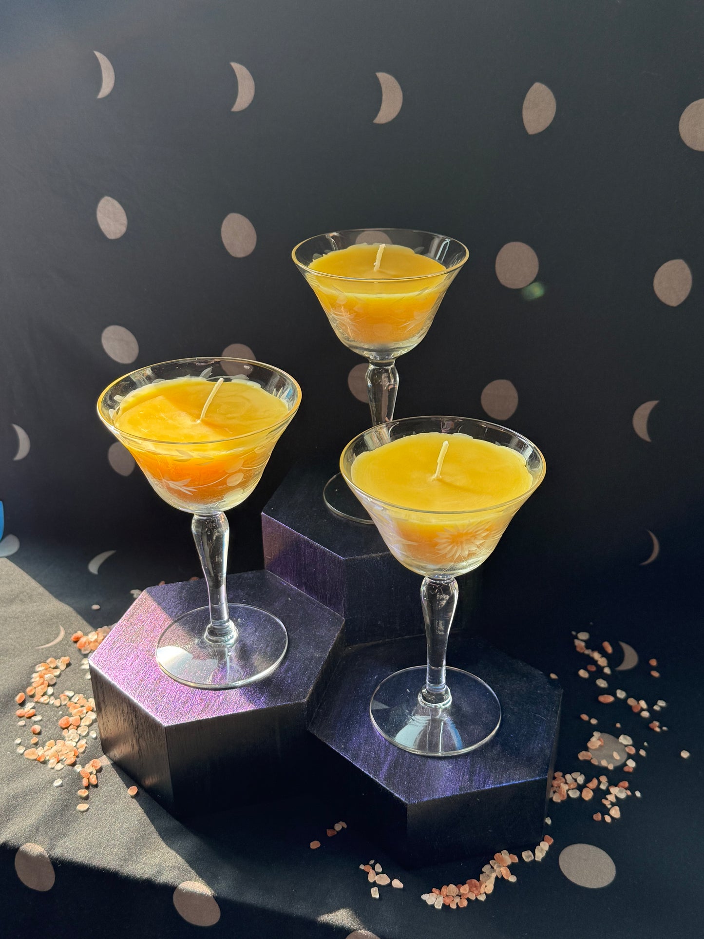 Trio of Vintage Martini Glass Candles Set A