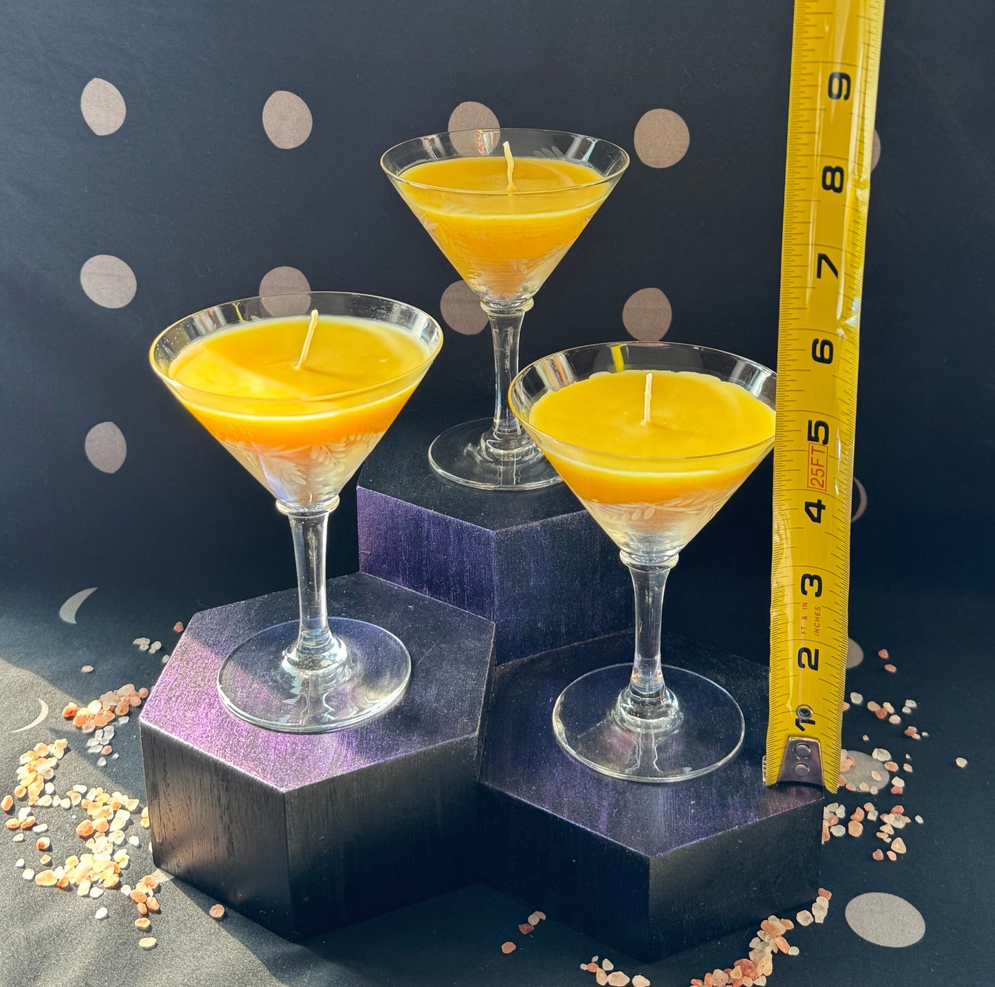 Trio of Vintage Etched Martini Glass Candles Set B