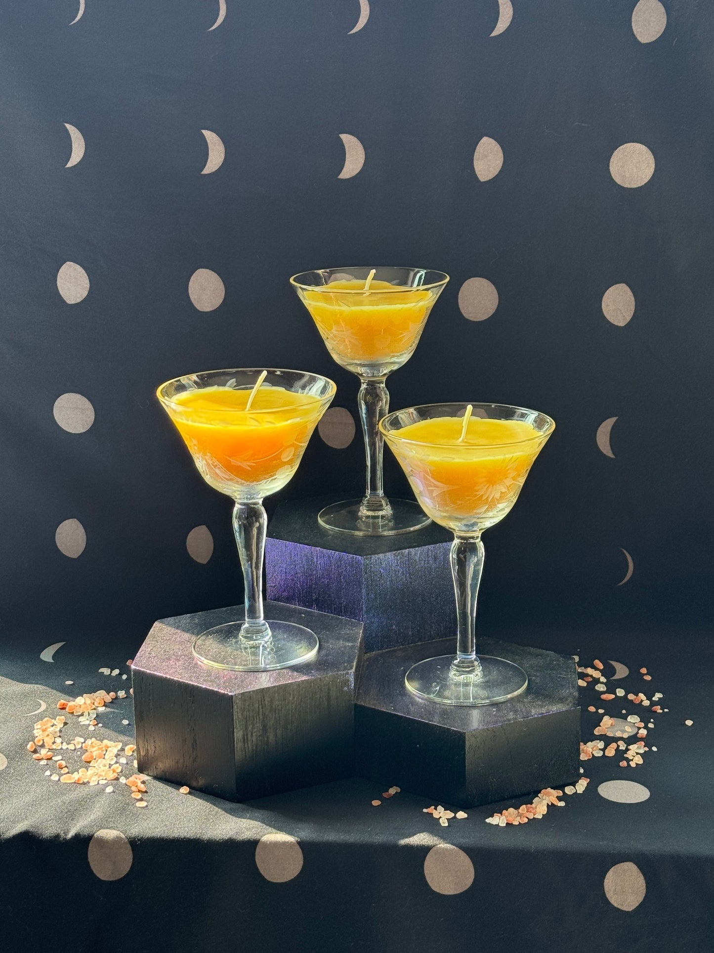 Trio of Vintage Martini Glass Candles Set A