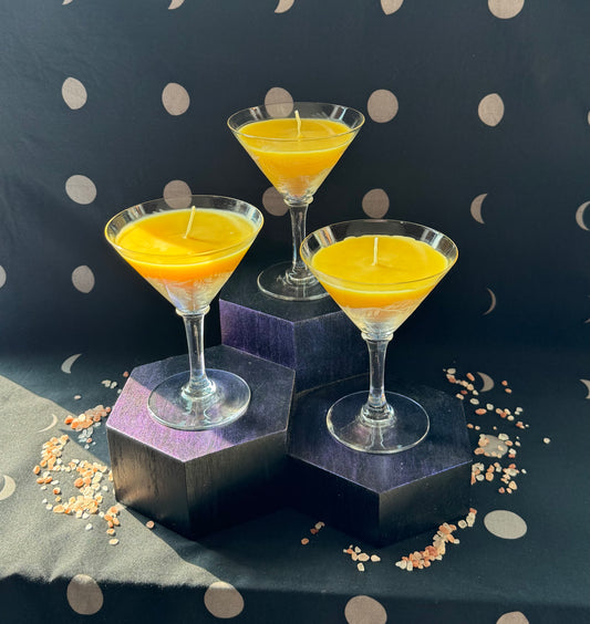 Trio of Vintage Etched Martini Glass Candles Set B